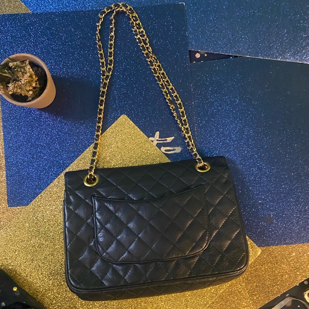KORET VNTG MIDNIGHT NAVY GOLD QUILTED LEATHER CROSSBODY LUX Bag GORG RARE M - Picture 7 of 15